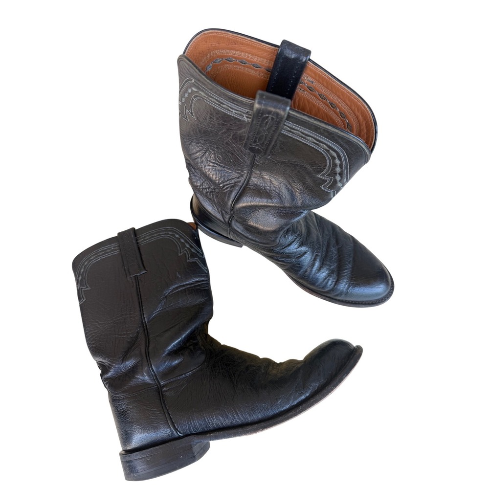 Lucchese Roper Boots Mens 9 EE Black Leather Western Cowboy T005703 - Picture 2 of 16